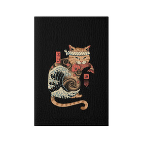 Обложка для паспорта матовая кожа с принтом Cat Wave в Белгороде, натуральная матовая кожа | размер 19,3 х 13,7 см; прозрачные пластиковые крепления | cat | cats | japan | ninja | samurai | shogun | wave | yakuza | волна | катана | кот | котенок | коты | котэ | котята | кошка | ниндзя | самурай | сёгун | якудза | япония