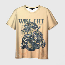 Мужская футболка 3D с принтом Wise cat в Белгороде, 100% полиэфир | прямой крой, круглый вырез горловины, длина до линии бедер | Тематика изображения на принте: steampunk | арт | графика | обои | плакат | постер | стимпанк