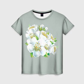 Женская футболка 3D с принтом Весна в Белгороде, 100% полиэфир ( синтетическое хлопкоподобное полотно) | прямой крой, круглый вырез горловины, длина до линии бедер | лепестки | распустились | цветение | цветы | яблоня