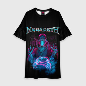 Детское платье 3D с принтом MEGADETH в Белгороде, 100% полиэстер | прямой силуэт, чуть расширенный к низу. Круглая горловина, на рукавах — воланы | grange | hardcore | megadeth | metal | music | punk | rock | trash | usa | мастейн | мегадес | метал | музыка | панк | рок | трэш