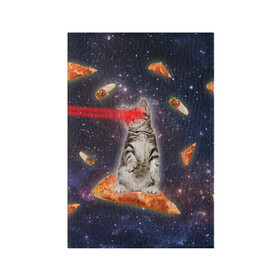 Обложка для паспорта матовая кожа с принтом Котик в космосе в Белгороде, натуральная матовая кожа | размер 19,3 х 13,7 см; прозрачные пластиковые крепления | Тематика изображения на принте: nyan cat | youtube | еда | космос | котик | мемы | пицца | психоделика | ютуб