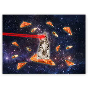 Поздравительная открытка с принтом Котик в космосе в Белгороде, 100% бумага | плотность бумаги 280 г/м2, матовая, на обратной стороне линовка и место для марки
 | Тематика изображения на принте: nyan cat | youtube | еда | космос | котик | мемы | пицца | психоделика | ютуб