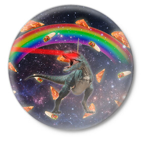 Значок с принтом Динозавр в космосе в Белгороде,  металл | круглая форма, металлическая застежка в виде булавки | dinosaur | meme | youtube | динозавр | космос | мемы | психоделика | ютуб