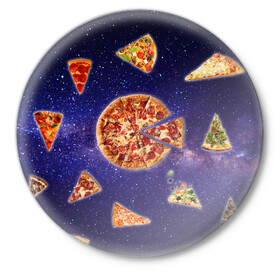 Значок с принтом Пицца в космосе в Белгороде,  металл | круглая форма, металлическая застежка в виде булавки | meat | pizza | space | youtube | еда | космос | мемы | пицца | психоделика | ютуб