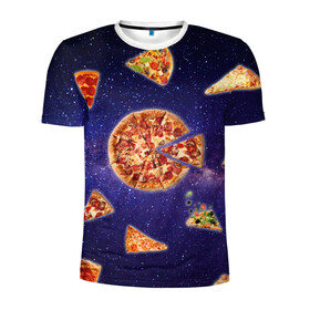 Мужская футболка 3D спортивная с принтом Пицца в космосе в Белгороде, 100% полиэстер с улучшенными характеристиками | приталенный силуэт, круглая горловина, широкие плечи, сужается к линии бедра | meat | pizza | space | youtube | еда | космос | мемы | пицца | психоделика | ютуб