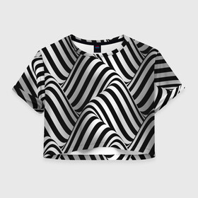 Женская футболка Crop-top 3D с принтом 3D Иллюзия в Белгороде, 100% полиэстер | круглая горловина, длина футболки до линии талии, рукава с отворотами | 3d texture | абстракция | оптическая иллюзия | полосы | черно белое