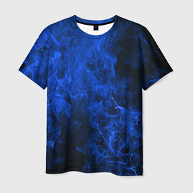 Мужская футболка 3D с принтом Blue Fire в Белгороде, 100% полиэфир | прямой крой, круглый вырез горловины, длина до линии бедер | Тематика изображения на принте: fire | flame | smoke | огонь | пламя