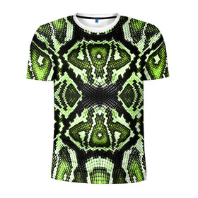 Мужская футболка 3D спортивная с принтом Green Snake в Белгороде, 100% полиэстер с улучшенными характеристиками | приталенный силуэт, круглая горловина, широкие плечи, сужается к линии бедра | reptile | scales | skin | snake | змея