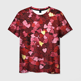 Мужская футболка 3D с принтом Сердца Hearts в Белгороде, 100% полиэфир | прямой крой, круглый вырез горловины, длина до линии бедер | heart | hearts | любовь | сердца | сердце | текстуры | фон