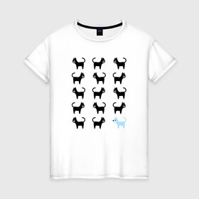 Женская футболка хлопок с принтом Он какой то не такой в Белгороде, 100% хлопок | прямой крой, круглый вырез горловины, длина до линии бедер, слегка спущенное плечо | домашние | животные | звери | коты | кошки