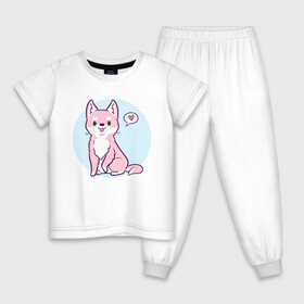 Детская пижама хлопок с принтом Хаски розовая в Белгороде, 100% хлопок |  брюки и футболка прямого кроя, без карманов, на брюках мягкая резинка на поясе и по низу штанин
 | animals | животное | зверь | пес | сердечко | собака | хаски | хаски милаха