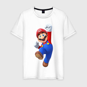 Мужская футболка хлопок с принтом Марио в Белгороде, 100% хлопок | прямой крой, круглый вырез горловины, длина до линии бедер, слегка спущенное плечо. | mario | водопроводчик марио | марио | нинтендо | супер марио