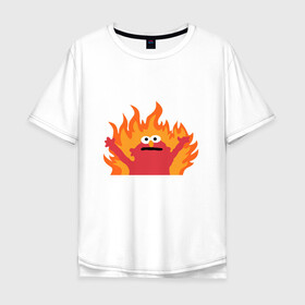 Мужская футболка хлопок Oversize с принтом маппет в Белгороде, 100% хлопок | свободный крой, круглый ворот, “спинка” длиннее передней части | fire | muppet | маппет | огонь | улица сезам | элмо
