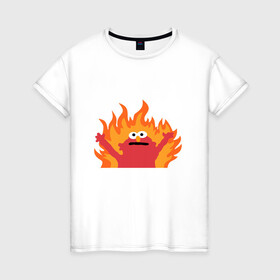 Женская футболка хлопок с принтом маппет в Белгороде, 100% хлопок | прямой крой, круглый вырез горловины, длина до линии бедер, слегка спущенное плечо | fire | muppet | маппет | огонь | улица сезам | элмо