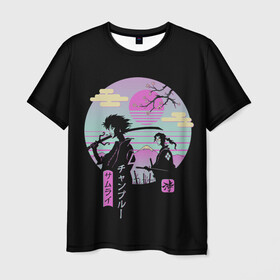 Мужская футболка 3D с принтом Samurai в Белгороде, 100% полиэфир | прямой крой, круглый вырез горловины, длина до линии бедер | anime | japan | katana | manga | sakura | samurai | sempai | senpai | sun | аниме | закат | катана | манга | сакура | самураи | солнце | япония