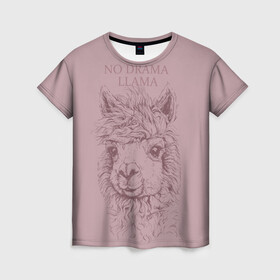 Женская футболка 3D с принтом No drama llama в Белгороде, 100% полиэфир ( синтетическое хлопкоподобное полотно) | прямой крой, круглый вырез горловины, длина до линии бедер | llama | альпака | животные | лама