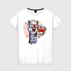Женская футболка хлопок с принтом BAM!!! в Белгороде, 100% хлопок | прямой крой, круглый вырез горловины, длина до линии бедер, слегка спущенное плечо | llama | альпака | животные | лама