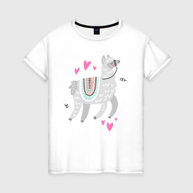 Женская футболка хлопок с принтом Лама в Белгороде, 100% хлопок | прямой крой, круглый вырез горловины, длина до линии бедер, слегка спущенное плечо | llama | альпака | животные | лама