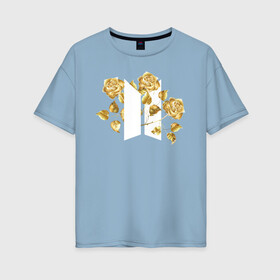 Женская футболка хлопок Oversize с принтом БТС BTS Stay Gold V2 Bangtan в Белгороде, 100% хлопок | свободный крой, круглый ворот, спущенный рукав, длина до линии бедер
 | bangtan boys | bts | k pop | stay gold | бтс | версия 2