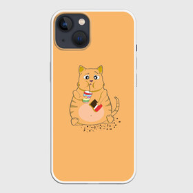 Чехол для iPhone 13 с принтом РЫЖИЙ КОТ ТОЛСТЯК в Белгороде,  |  | cat. котенок | ginger | антиспорт | барсик | детский | коктейль | летний | мем | мультики | обжора | пушистый | смешные кошки | шоколад