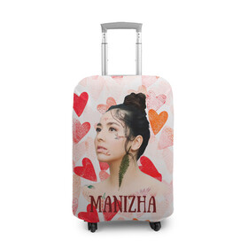 Чехол для чемодана 3D с принтом Manizha на фоне сердечек в Белгороде, 86% полиэфир, 14% спандекс | двустороннее нанесение принта, прорези для ручек и колес | manizha | далеровна | душанбе | евровидение | евровидение 2021 | манижа | певица | таджикистан | хамраева