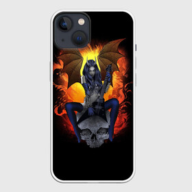 Чехол для iPhone 13 с принтом Ангел смерти в Белгороде,  |  | Тематика изображения на принте: крылья пламя череп рога гитара демон