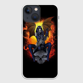 Чехол для iPhone 13 mini с принтом Ангел смерти в Белгороде,  |  | Тематика изображения на принте: крылья пламя череп рога гитара демон