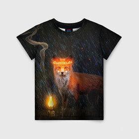 Детская футболка 3D с принтом Лиса с огненной короной в Белгороде, 100% гипоаллергенный полиэфир | прямой крой, круглый вырез горловины, длина до линии бедер, чуть спущенное плечо, ткань немного тянется | fox | foxy | животное | звери | лиса | лисенок | лисичка | милая | рыжая | фокс