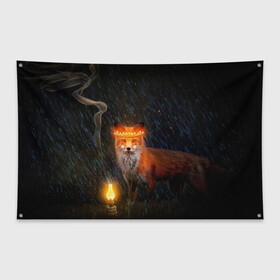 Флаг-баннер с принтом Лиса с огненной короной в Белгороде, 100% полиэстер | размер 67 х 109 см, плотность ткани — 95 г/м2; по краям флага есть четыре люверса для крепления | fox | foxy | животное | звери | лиса | лисенок | лисичка | милая | рыжая | фокс