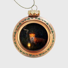 Стеклянный ёлочный шар с принтом Лиса с огненной короной в Белгороде, Стекло | Диаметр: 80 мм | fox | foxy | животное | звери | лиса | лисенок | лисичка | милая | рыжая | фокс
