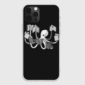 Чехол для iPhone 12 Pro Max с принтом Octopus Book в Белгороде, Силикон |  | Тематика изображения на принте: black | book | books | dual | knowledge | octopus | study | white | белое | знания | книга | книги | книжный | осьминог | черно белое | черное