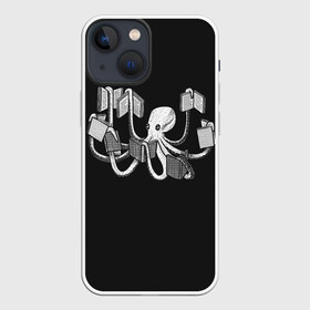 Чехол для iPhone 13 mini с принтом Octopus Book в Белгороде,  |  | black | book | books | dual | knowledge | octopus | study | white | белое | знания | книга | книги | книжный | осьминог | черно белое | черное