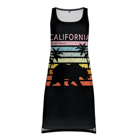 Платье-майка 3D с принтом California гризли на закате в Белгороде, 100% полиэстер | полуприлегающий силуэт, широкие бретели, круглый вырез горловины, удлиненный подол сзади. | california | гризли | закат | лето | медведь | пальмы | солнце