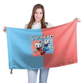 Флаг 3D с принтом CAPHEAD в Белгороде, 100% полиэстер | плотность ткани — 95 г/м2, размер — 67 х 109 см. Принт наносится с одной стороны | caphead | cup | mugman | друг | капхейд | кружка | мугман