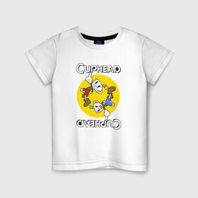 Детская футболка хлопок с принтом СapheadMugman в Белгороде, 100% хлопок | круглый вырез горловины, полуприлегающий силуэт, длина до линии бедер | caphead | cup | mugman | друг | капхед | капхейд | кружка | мугман