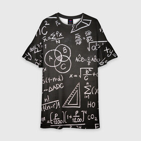Детское платье 3D с принтом Математические уравнения в Белгороде, 100% полиэстер | прямой силуэт, чуть расширенный к низу. Круглая горловина, на рукавах — воланы | математика | примеры | уравнение | формулы | школа | школьная доска