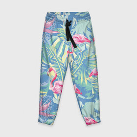 Детские брюки 3D с принтом фламинго в Белгороде, 100% полиэстер | манжеты по низу, эластичный пояс регулируется шнурком, по бокам два кармана без застежек, внутренняя часть кармана из мелкой сетки | Тематика изображения на принте: flamingo | птицы | розовый | фламинго