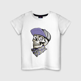 Детская футболка хлопок с принтом Скелет в рубашке и кепке в Белгороде, 100% хлопок | круглый вырез горловины, полуприлегающий силуэт, длина до линии бедер | bone | dead | death | hipster | horror | skelet | skeleton | skull | кости | скелет | ужасы | хипстер | хоррор | череп