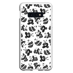 Чехол для Samsung S10E с принтом Акварельные панды паттерн в Белгороде, Силикон | Область печати: задняя сторона чехла, без боковых панелей | art | black white | cute | funny panda | panda | pandas | pattern | watercolor | акварель | акварельный рисунок | арт | детский рисунок | маленькие панды | медведи | медвежата | милые панды | мишки | панда | пандочка | пандочки | узор