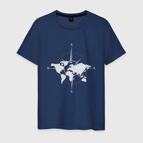 Мужская футболка хлопок с принтом Карта Мира Компас  в Белгороде, 100% хлопок | прямой крой, круглый вырез горловины, длина до линии бедер, слегка спущенное плечо. | africa | afrika | australia | brazil | compas | earth | geraldic | planet | russia | usa | world map | астралия | африка | бразилия | геральдика | земля | континенты | планета | роза ветров | россия | страна | страны | сша