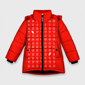 Зимняя куртка для девочек 3D с принтом Stand out red в Белгороде, ткань верха — 100% полиэстер; подклад — 100% полиэстер, утеплитель — 100% полиэстер. | длина ниже бедра, удлиненная спинка, воротник стойка и отстегивающийся капюшон. Есть боковые карманы с листочкой на кнопках, утяжки по низу изделия и внутренний карман на молнии. 

Предусмотрены светоотражающий принт на спинке, радужный светоотражающий элемент на пуллере молнии и на резинке для утяжки. | Тематика изображения на принте: red energy | выделение | молния | свободный текст | энергия