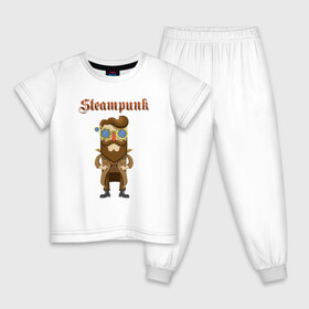 Детская пижама хлопок с принтом Стимпанк парень Steampunk boy (Z) в Белгороде, 100% хлопок |  брюки и футболка прямого кроя, без карманов, на брюках мягкая резинка на поясе и по низу штанин
 | Тематика изображения на принте: steam punk | steamfest | steampunk | бойлерпанк | дизельпанк | клокпанк | маннерпанк | механика | научная фантастика | паро панк | паровой панк | паропанк | стим панк | стимпанк | стимпанк стиль | стимфест