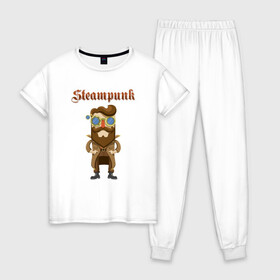 Женская пижама хлопок с принтом Стимпанк парень Steampunk boy (Z) в Белгороде, 100% хлопок | брюки и футболка прямого кроя, без карманов, на брюках мягкая резинка на поясе и по низу штанин | Тематика изображения на принте: steam punk | steamfest | steampunk | бойлерпанк | дизельпанк | клокпанк | маннерпанк | механика | научная фантастика | паро панк | паровой панк | паропанк | стим панк | стимпанк | стимпанк стиль | стимфест