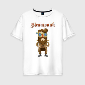 Женская футболка хлопок Oversize с принтом Стимпанк парень Steampunk boy (Z) в Белгороде, 100% хлопок | свободный крой, круглый ворот, спущенный рукав, длина до линии бедер
 | Тематика изображения на принте: steam punk | steamfest | steampunk | бойлерпанк | дизельпанк | клокпанк | маннерпанк | механика | научная фантастика | паро панк | паровой панк | паропанк | стим панк | стимпанк | стимпанк стиль | стимфест