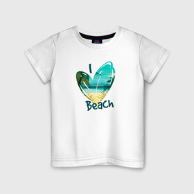 Детская футболка хлопок с принтом Love Beach в Белгороде, 100% хлопок | круглый вырез горловины, полуприлегающий силуэт, длина до линии бедер | любовь | море | пальма | пляж | сердце