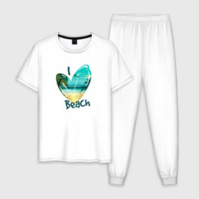 Мужская пижама хлопок с принтом Love Beach в Белгороде, 100% хлопок | брюки и футболка прямого кроя, без карманов, на брюках мягкая резинка на поясе и по низу штанин
 | любовь | море | пальма | пляж | сердце