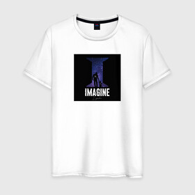 Мужская футболка хлопок с принтом Imagine в Белгороде, 100% хлопок | прямой крой, круглый вырез горловины, длина до линии бедер, слегка спущенное плечо. | imagine | воображение | звезды | космос | темный
