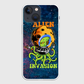 Чехол для iPhone 13 mini с принтом Alien Invasion в Белгороде,  |  | alien | galaxy | nasa | звезды | космос | наса | нло | планеты | пришелец