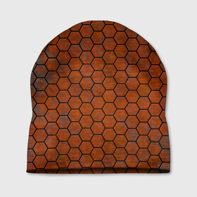 Шапка 3D с принтом Ржавые Соты в Белгороде, 100% полиэстер | универсальный размер, печать по всей поверхности изделия | armor | hexagons | honeycombs | rusty | ржавчина | соты