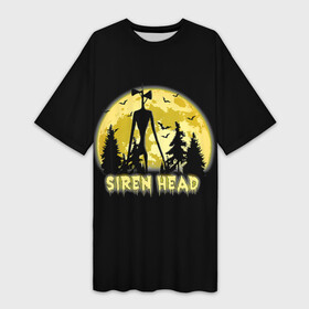 Платье-футболка 3D с принтом Siren Head | Yellow Moon в Белгороде,  |  | 6789 | cartoon | cat | forest | foundation | head | monster | moon | mountains | scp | siren | sirenhead | голова | горы | кот | лес | луна | монстр | объект | объекты | сирена | сиреноголовый | фонд | чудище | чудовище